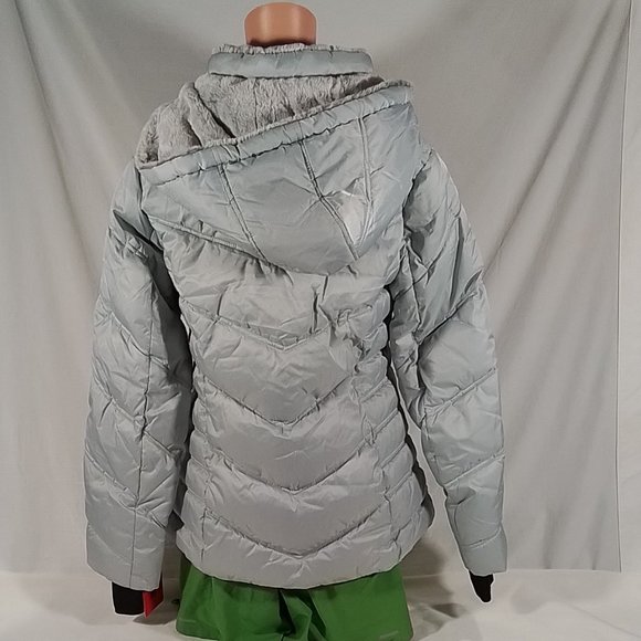 Women's Nautica Puffer Jacker with Faux Fur Lined Hood Silver-Sz: M- New w/Tags - Picture 3 of 4